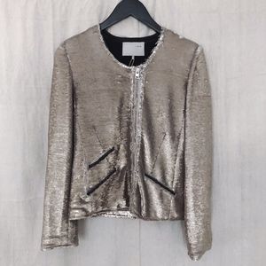 IRO Gold/Silver Yulli Sequin + Leather Moto Jacket